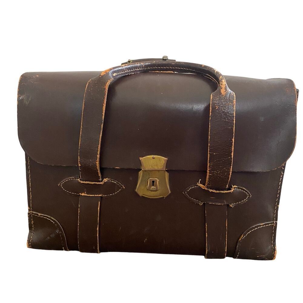 VTG Leather Briefcase US Military Pilot Officers Filing Tote Bag Collectible